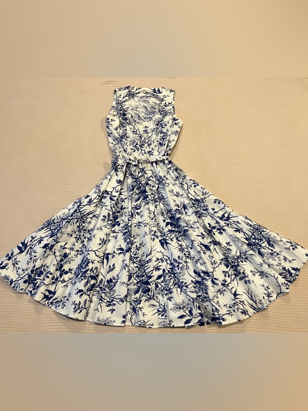The J. Peterman Company Toile de Jouy Kentucky Derby Dress Blue & White Sz 10 - Picture 7 of 12